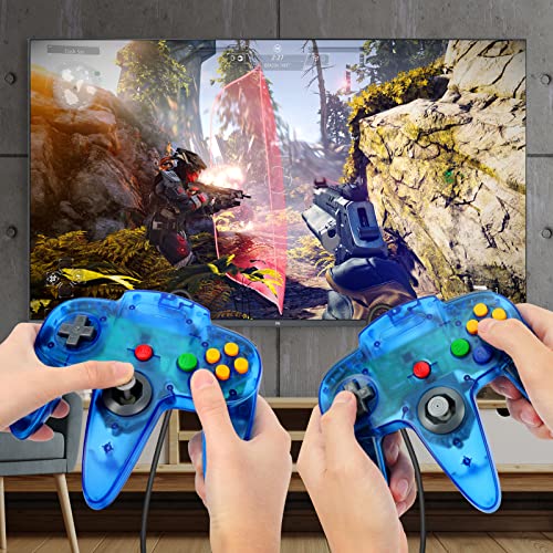 Image of FISUPER 2 Pack USB N64 Controller, Wired Video Game Controller USB Gamepad for Windows PC MAC Raspberry PI Retropie (Clear Blue)