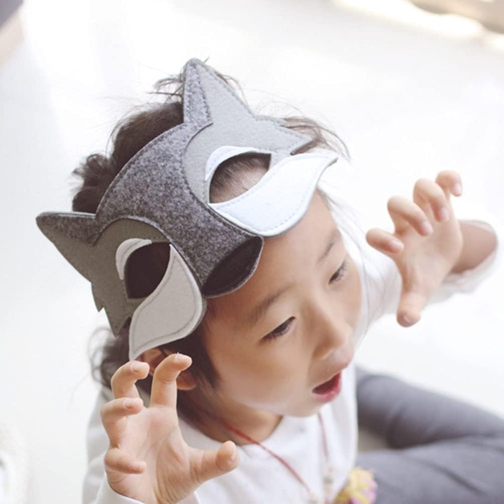 Toyvian 3PCS Wolf Mask Animals Felt Half Face Mask Costume Decor Dress Up Party Favors for Kids Wearing Grey - Image 3