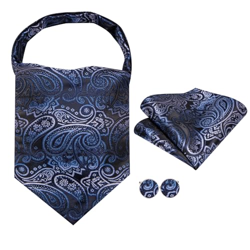 Image of Dubulle Paisley Floral Ascot for Men Self Tie Mens Cravat and Pocket Square Cufflinks Wedding