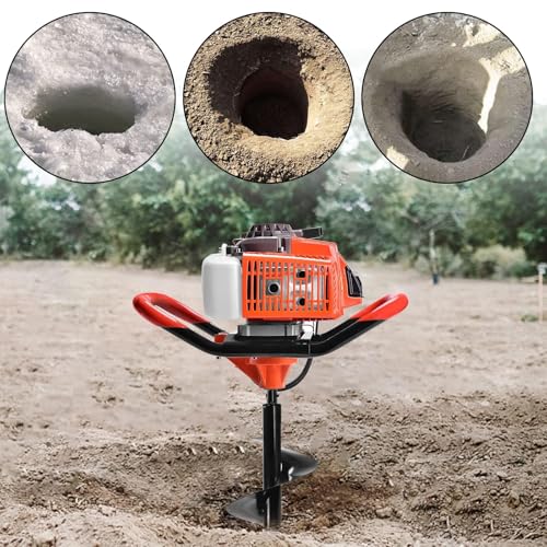 72CC Auger Post Hole Digger, 2 Stroke Gas Powered Earth Post Hole Digger with 3 Auger Drill Bits(5\" & 6\" & 8\") + 3 Extension Rods (24\'\') for Farm Garden Plant, Orange