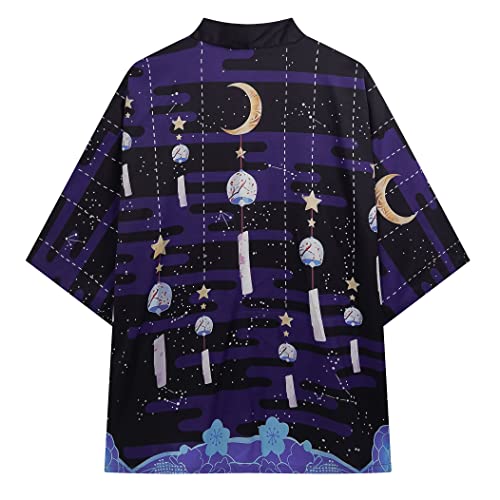 Image of PRIJOUHE Mens Kimono Set Japanese Haori & Shorts 2 Piece Summer Outfits | Silky Polyester 3 /4 Sleeve Yukata Cardigan Suit Loose Happi Coat Elastic Waist Beach Casual Daily Vacation Lounge Sleepwear
