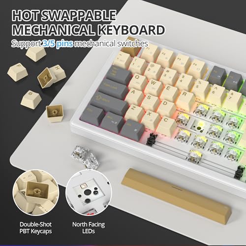 Image of 75% Brown Creamy Mechanical Keyboard Wired, Creamy Sound Gasket Gaming Thocky Keyboard with Knob, Hot Swappable RGB Custom Keyboard, Pre-lubed Cream Switch Keyboard (82 Caramel)