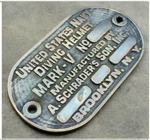 Vintage Solid Brass U.S. Navy Mark V Diving Divers Helmet Name Plate Collectible