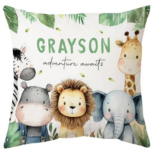 Hyturtle Personalized Boys Girls Nursery Throw Pillow (Insert Included) Gifts -Nursery Cushion -New Baby Boy Girl Gift -Baby Shower Pillow - Adventure...