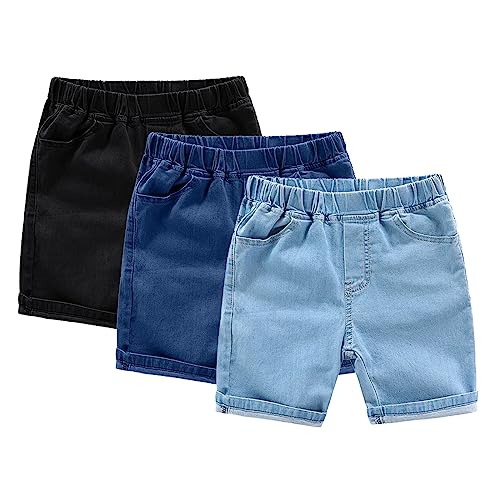 Jeans Shorts for Toddler Boys Elastic Waist Pull-On Shorts Loose Fit Denim Pants Kids Boys Casual Pants Wide Leg Jeans