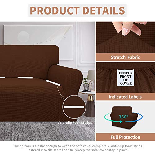 Image of Easy-Going 100% Waterproof Chair Couch Cover, Stretch Jacquard Sofa Cover | Dual Waterproof Sofa Slipcover, Leakproof Furniture Protector for Kids, Pets, Dog and Cat (Loveseat, Coffee)