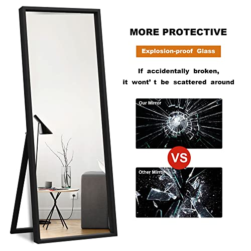 Image of NeuType 59 inchx20 inch Full Length Floor Mirror with Standing Holder - Wall-Mounted Body Mirror for Bedroom, Dressing - Standing, Hanging or Leaning Against Wall - Black MDF Frame