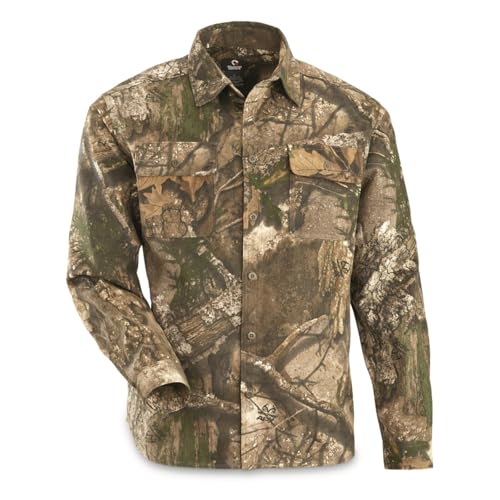 Guide Gear Camo Shirts for Men, Button Up Shirts Long Sleeve Camouflage for Hunting RT APX XL