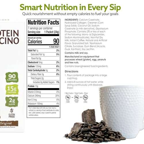 Image of BariWise Protein Hot Cappuccino Mix, Protein Coffee, 7ct (Original Flavor) | 15g Protein, 90 Calories, Low Sugar, 5g Net Carbs, Keto Friendly, Gluten Free, Instant Cappuccino Mix, Bariatric Must-Haves