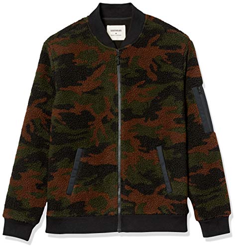 Amazon Brand - Goodthreads Men's Sherpa Fleece Long-Sleeve Bomber Jacket, Olive Camo, XX-Large