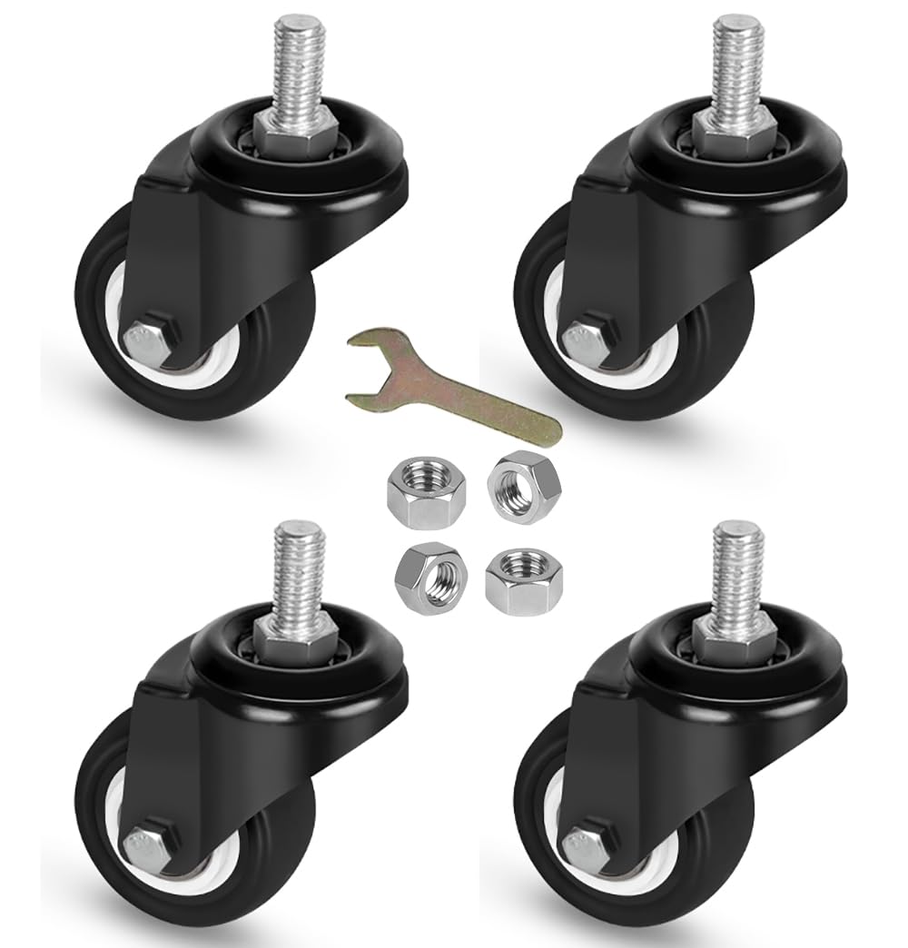 2 Inch Caster Wheels with Threaded Stem 3/8"-16x1", Replacement Heavy Duty PU Casters for Cart Table Furniture, Mount Industrial Castors, Set of 4 (Hex Nuts)