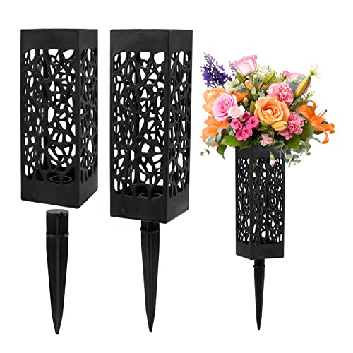 2 Pack 12 Inch Cemetery Vases with Stake – Graveside Use, Memorial Day & Headstone Decor – Honor Loved Ones, for Holding Bouquets