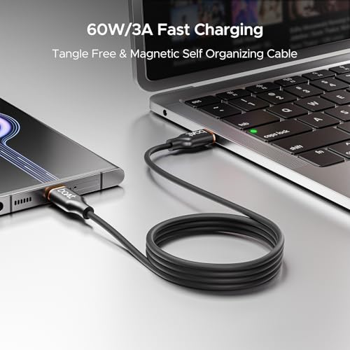 boAt New Launch Type-C C800 Magnetic Coiling Cable w/ 60W/3A Fast Charging, 480 Mbps Easy Data Transfer, 1 m (3.2 Feet) Cable Length, 10000+ Bends Lifespan, Nylon Braided Skin (Black) - Image 2