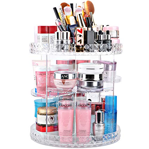 MKPCW Makeup Organizer 360 Degree Rotating Large Capacity Cosmetic Organizer Transparent 7 Adjustable Layers Make Up Organizers Storage.