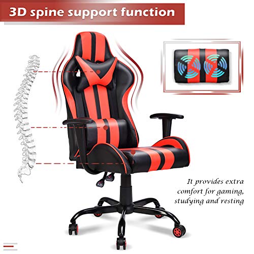 FERGHANA Ergonomic Racing Style PC Game Computer Chair,Video Gaming Chair with Massage Lumbar Pillow,Seat Height Adjustable,160°Recliner,Headrest for Teens Adults(Tango Red)