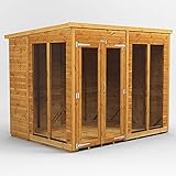 Powersheds High Grade Premium Pent Summer House Wooden Shed with PVC Window sills, Door & Window Flexibility, made from 12 mm Extra Thick Timber & Toughened Glass