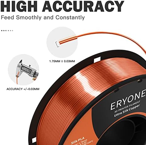 ERYONE Ultra Silk PLA Filament for 3D Printer, 1.75mm, Tolerance: ±0.03mm, 1kg (2.2LBS)/Spool, Copper