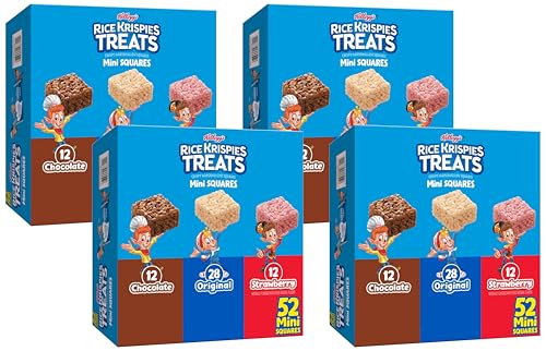 Image of Rice Krispies Treats Mini Crispy Marshmallow Squares,Kids Snacks,Lunch Snacks,Variety Pack,20.1oz Box (52 Bars),(Pack of 4)