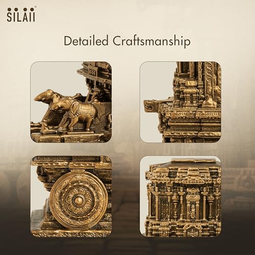 Image of SILAII Hampi Stone Chariot Sculpture - 6 Inch Length Decorative Showpiece | Traditional Indian Temple Art Statue for Home & Office Decor