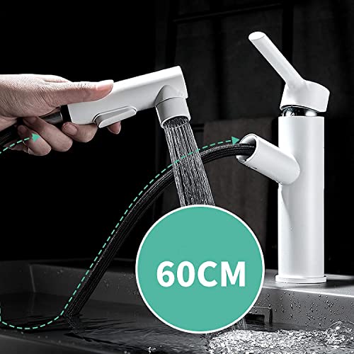 Mitigeur de salle de bain blanc en laiton avec douchette amovible multifonction - 6