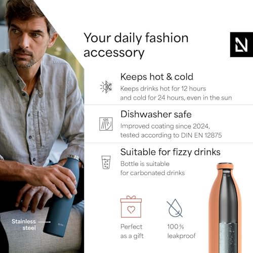 Image of LARS NYSOM Stainless Steel Insulated XL Water Bottle 12oz 17oz 25oz 34oz 51oz | Insulated Thermo Flask for Hot and Cold Beverages | Leakproof Drinking Bottle (Pumpkin Orange, XL 50.7oz)
