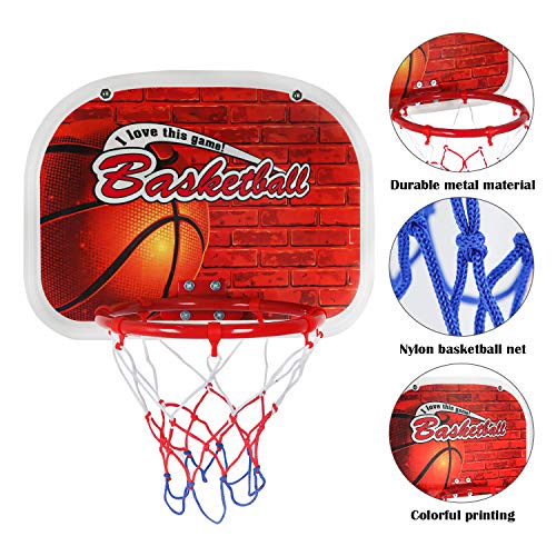 Kids Basketball Hoop - Mini Hanging Wall Basketball Backboard with Pump and Ball Indoor Outdoor Toy Set for Boys Age 3 4 5 - Thumbnail 4