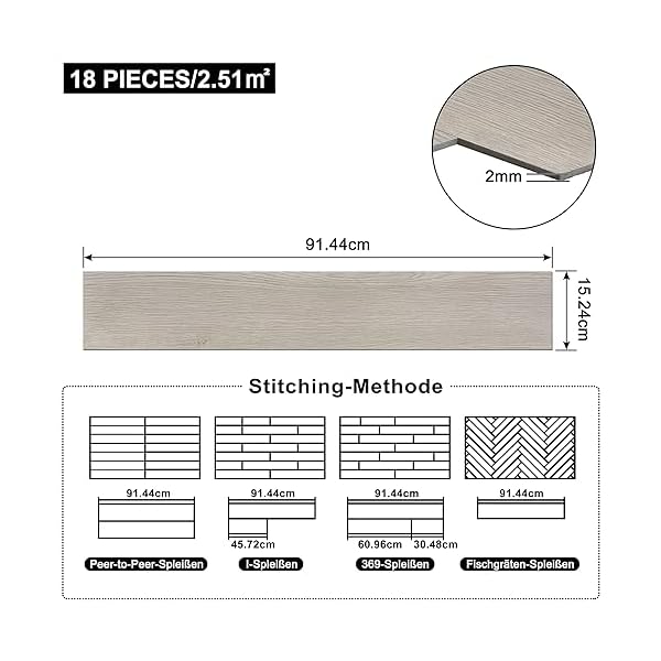 YARDIN PVC Bodenbelag Vinylboden Selbstklebend mit Holz-Optik, 18 Stück 2,51m² Vinyl Klebefliesen Bodenfliesen Selbstklebend, PVC Boden Rutschfest Wasserfest Schwer Entflammbar, Eiche Klassische Weiß – Bild 3