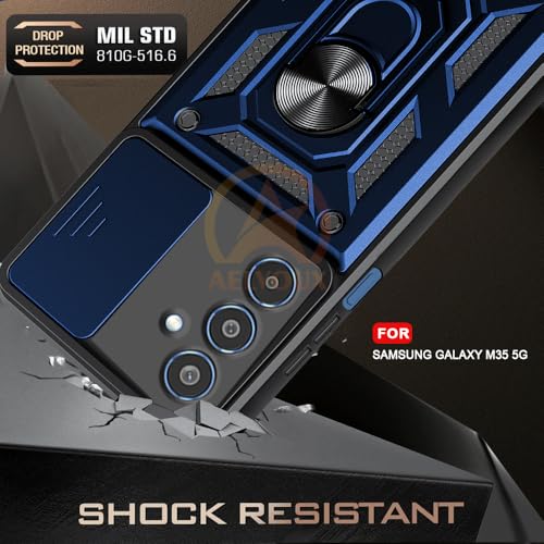 Image of Armor Bumper Back Cover Case for Samsung M35 5G | Rotating Camera Cover, Ring Holder & Kickstand | Heavy Duty & 360 Degree Protection Samsung M35 5G Cover (Blue)