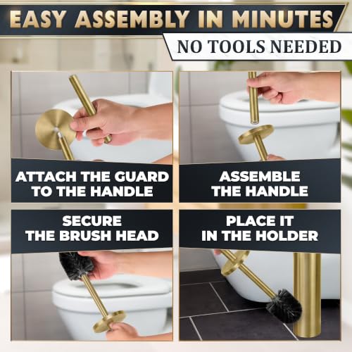 Image of Gold Toilet Brush and Holder Set of 3, Brushed Gold, Satin Finish