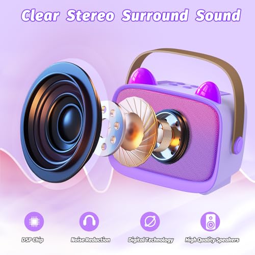 Image of Mini Karaoke Machine Toys Gifts,Kids Portable MP3 Player with 2 Wireless Microphone and LED,Christmas Birthday Gifts for Girls Boys 3 4 5 6 7 8+ Year Old (Purple)