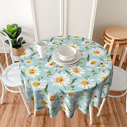 Mutakin Daisy Tablecloth Round Table Cloth Washable Rustic Flower Table Cover For Decoration Kitchen Dining Room 60X90 Inch #TOP5