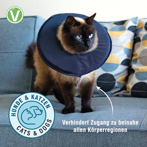 Vetlando Leckschutzkragen – Halskrause für Hunde & Katzen, Bequeme Alternative zu Plastikhalskragen, Keine Sichtbehinderung, wasserabweisend, waschbar – S Umfang 25-31cm Durchmesser 30 cm, blau