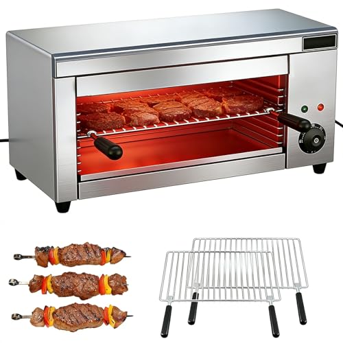 BeoyNot Grill Eléctrico 2000W para Fundir Queso, Grill Salamandra Comercial de Sobremesa con Rejilla Ajustable, 50-300°C Acero Inoxidable, para Apartamentos, Jardín, Fiesta
