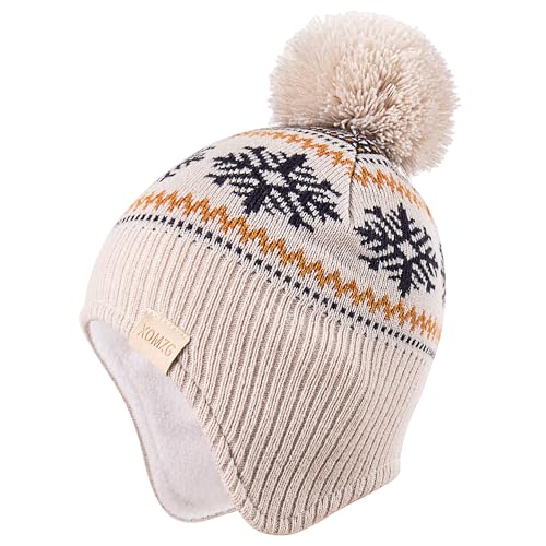 Beanie Knit Hats for Toddlers with Earflap Fleece Lined Hat Kids Warm Winter Hat Scarf Set Children's Thick Ski Cap