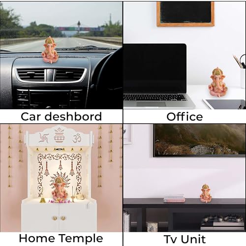 Image of 3.5 Inch Ganesha Idol Car Dashboard Idol Ganesha Murti Ganpati Idol for Home Decor Lord Ganesh Statue Gift for Office Desk Puja Room Figurine Decoration (Pink)