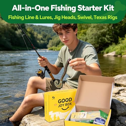 Image of Good Joy Gift Box Fishing Kit for Kids /Beginners Age 8-14 | Ready-to-Fish Gift Box with Fishing Lures, Line, Safety Whistle & Outdoor Adventure Accessories for Pond Lake Fishing