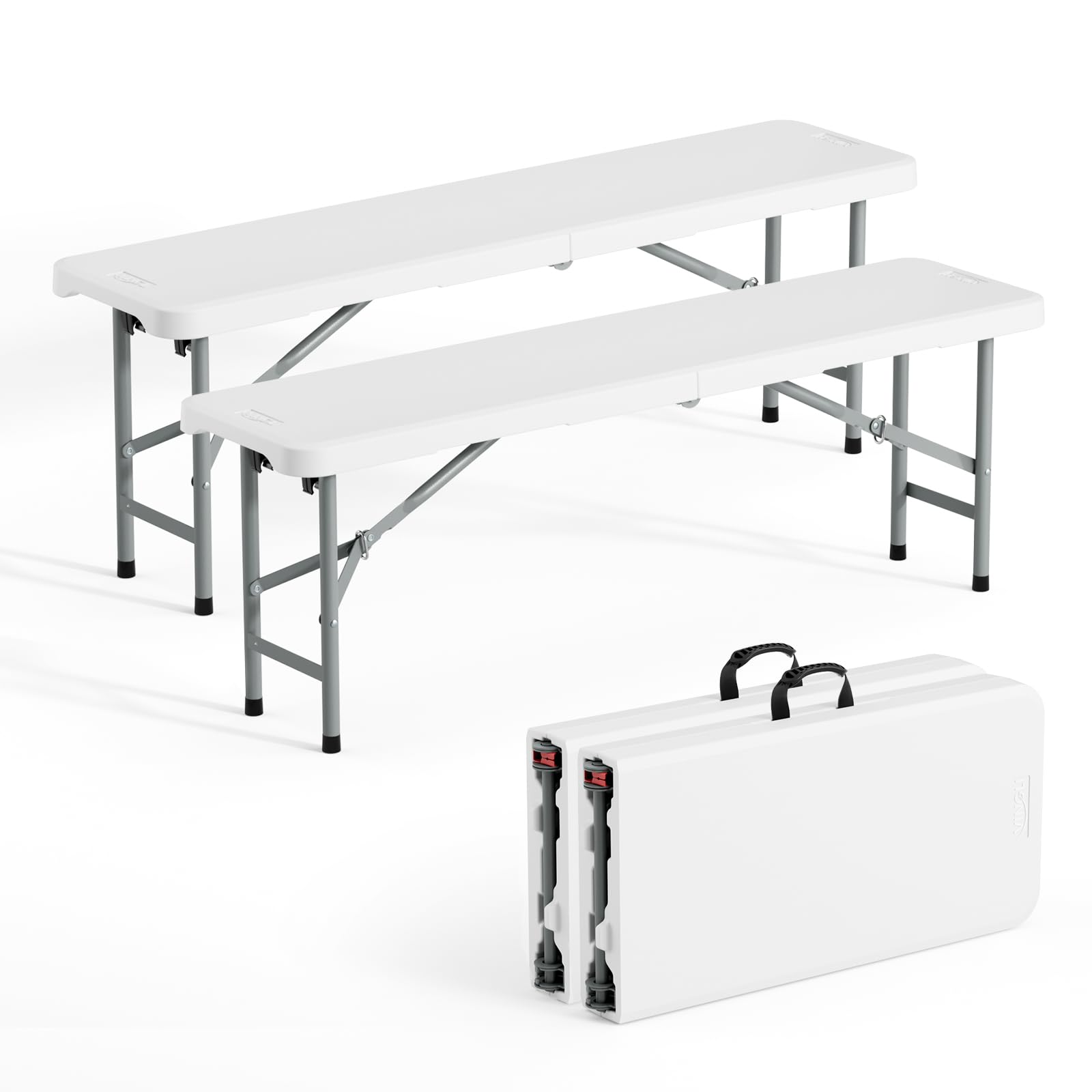 Bonnlo 4ft Folding Bench Set of 2, Heavy Duty Plastic Picnic Camping Bench — image 1