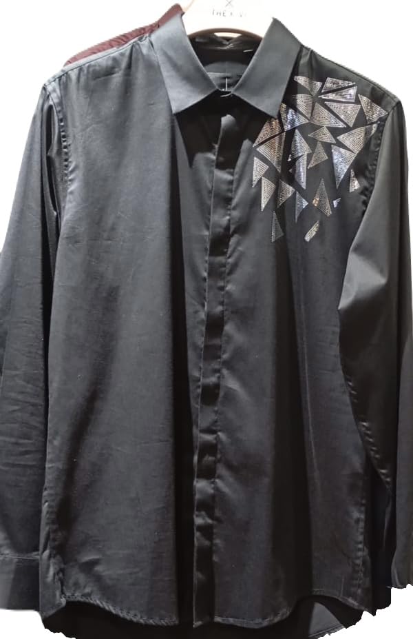 Men's Black Full Sleeve Shirt with Geometric Metallic Print-picture-44