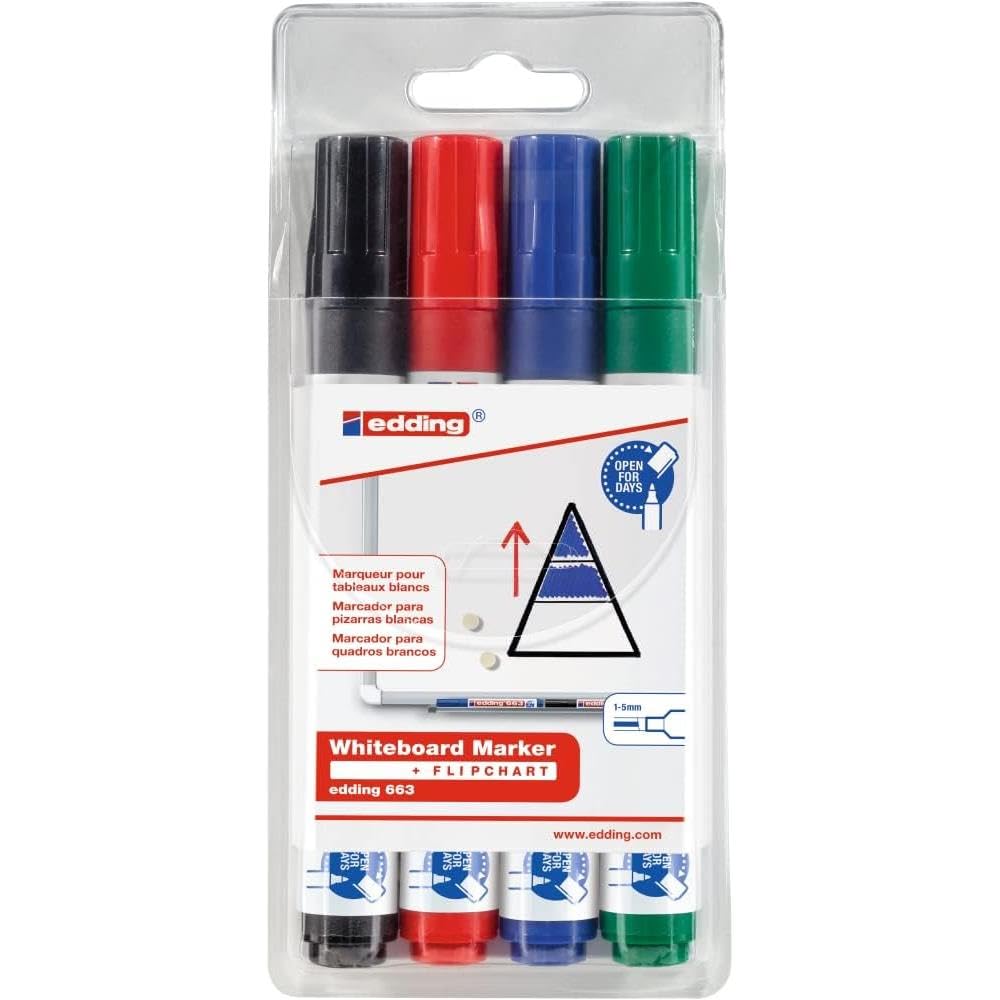 Edding 3 Packungen mit 4 Whiteboard-Markern 663, sortiert, 1-5 mm