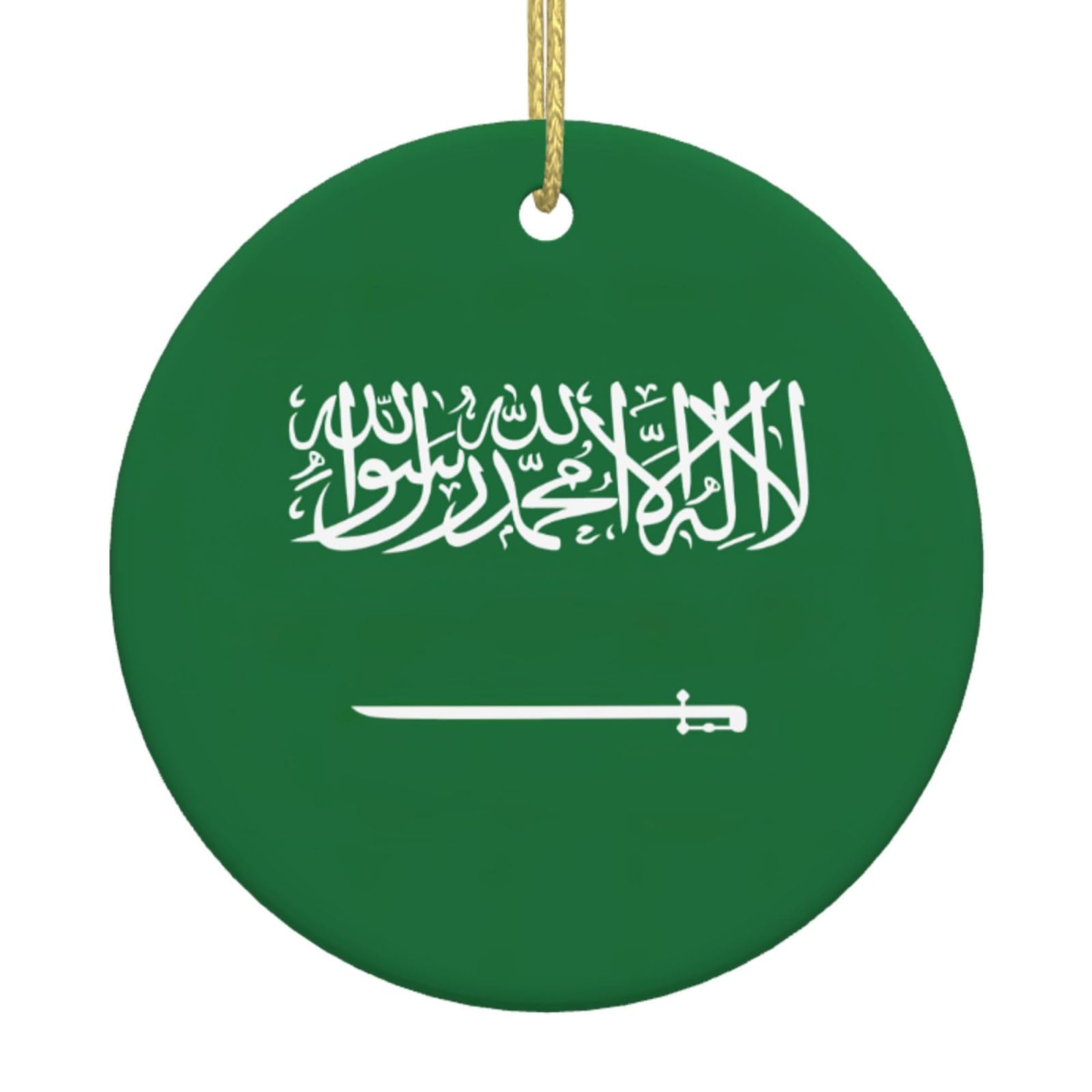 Ttiglhoh White Flag Of Saudi Arabia Printing Winter Christmas Decorative Ceramic Hanging Ornaments For Xmas Tree Holiday Party Decoration