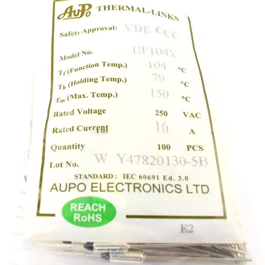 Generic 10 Pcs Thermal Fuse Cutoff TF 104 Degree 250V 16A BF104X