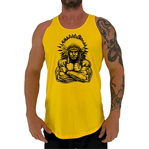 Regata LongLine Masculina Cavada MXD Conceito Índio Musculoso Long Line (Amarelo, G)