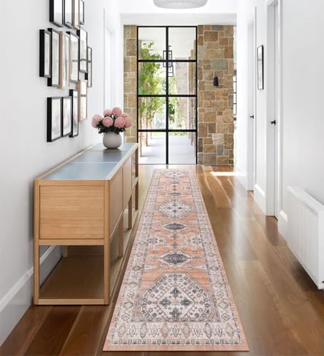 vivorug Runner Rug 2'x8' Vintage Washable Non-Slip Runners for Hallways Kitchen Entryway Laundry Room Carpet Hallway Runner Orange