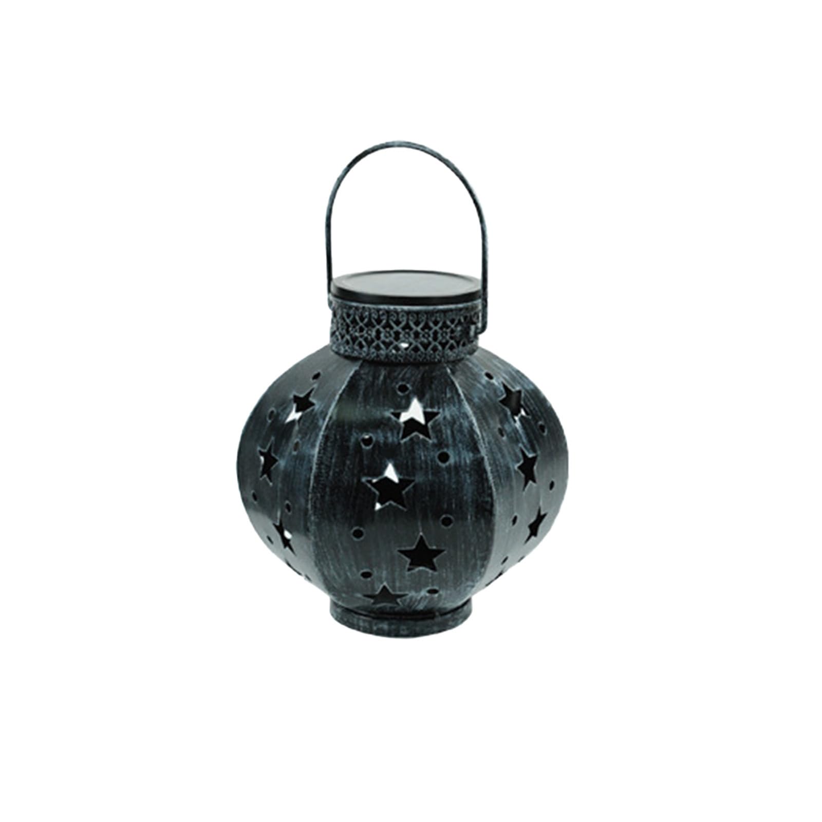 Outdoor Solar Hanging Lentern Lights, Metal LED Decor Lamp with Handle, Hollowed-Out Design, Solar Metal Lanterns for Patio Backyard Lawn Porch Tabletop (Black)