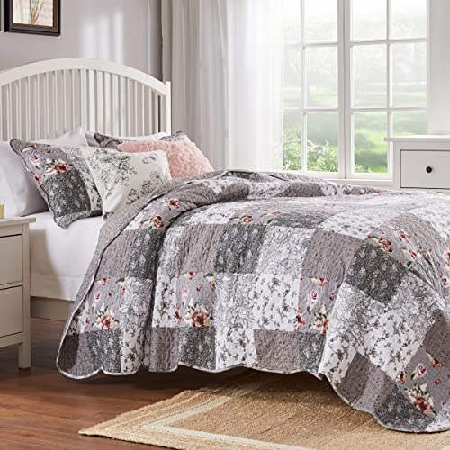 Barefoot Bungalow - GL-1812AMSQ Giulia Quilt Set, Full/Queen, Gray