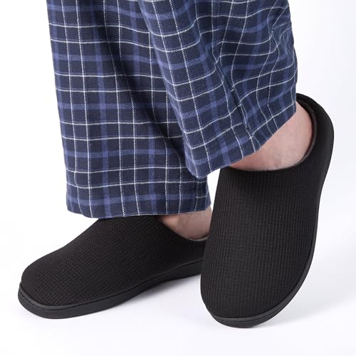 Fruit of the Loom Men's Ribbed Jersey Clog Slippers - Memory Foam Sole - Indoor/Outdoor, Pantuflas Machine Washable, Black/Charcoal, XL - image 5