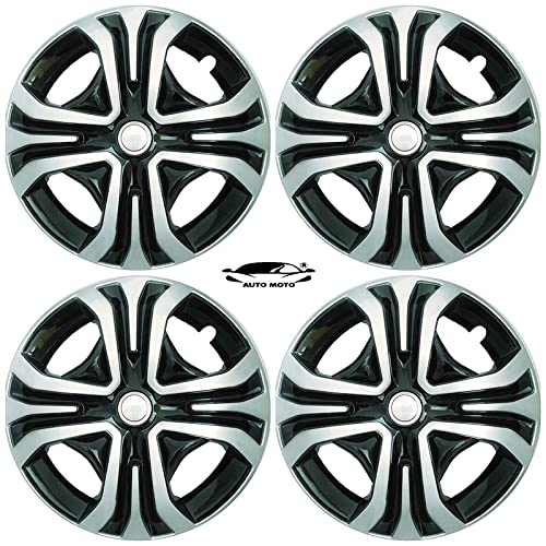 AUTO MOTO Sporty Double Colour Silver And Black 14-Inch Press Fit Type Wheel Cover With Metal Rings For Tata Tiago All Models (Set Of 4 Pieces - Traxx Design)-image-26