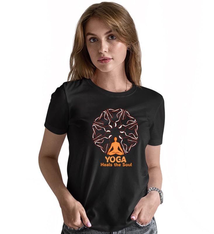 Image of INDISSH Women's Regular Fit Half-Sleeves YOGA17 Themed Garphic Printed Tshirt|Regular Wear T-Shirt for Women's| Pack of 1 T-Shirt|
