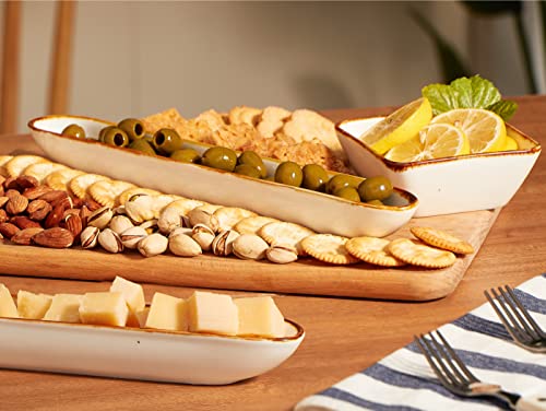 ONEMORE Olive Tray 12 inch Charcuterie Party Buffets - Ceramic Plate Canoe Serving Tray for Appetizers, Snacks, Cheeses - Set of 2, Creamy White - Image 6
