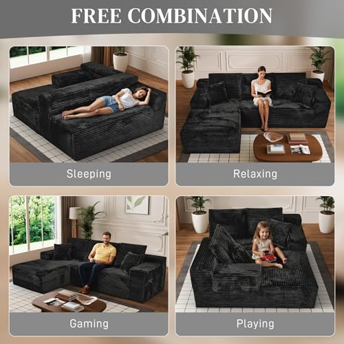 Image of 108 inch Boneless Couches for Living Room, L Shaped Comfy Cloud Modular Sectional Memory Foam Deep Seat Boneless Couch, No Assembly Required Boneless Sofa for Living Room with Left Facing Chaise, Black